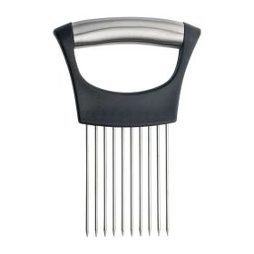 Stainless Steel Onion Cutter Holder Food Slicers Assistant Tomato Onion Slicer Holder Vegetables Cutting Fork Kitchen Gadgets - Black