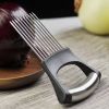 Stainless Steel Onion Cutter Holder Food Slicers Assistant Tomato Onion Slicer Holder Vegetables Cutting Fork Kitchen Gadgets - Black