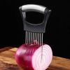 Stainless Steel Onion Cutter Holder Food Slicers Assistant Tomato Onion Slicer Holder Vegetables Cutting Fork Kitchen Gadgets - Black