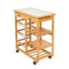 Kitchen & Dining Room Cart 2-Drawer Removable Storage Rack with Rolling Wheels Wood Color - as picture
