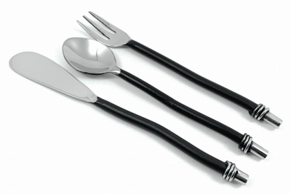 Vibhsa Breakfast Flatware Set of 18 Pieces (Black, Twisted) (Color: Black, size: Service for 6)