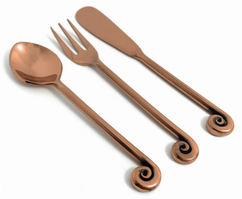 Vibhsa Breakfast Flatware Set of 18 Pieces (Treble Note, Copper) (Color: Copper, size: Service for 6)