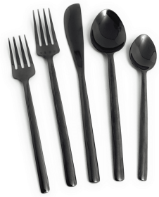 Vibhsa Flatware Set of 5 Pieces (Stainless Steel, Black Glossy) (Color: Black, size: Service for 1)