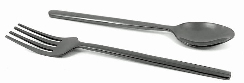 Vibhsa Appetizer Forks and Dessert Spoons Set of 12 Pieces (Stainless Steel, Black Glossy) (Color: Black, size: Service for 6)