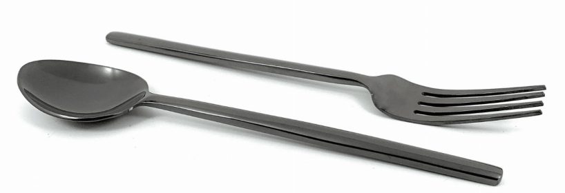 Vibhsa Dinner Forks and Dinner Spoons Set of 8 Pieces (Stainless Steel, Black Glossy) (Color: Black, size: Service for 4)