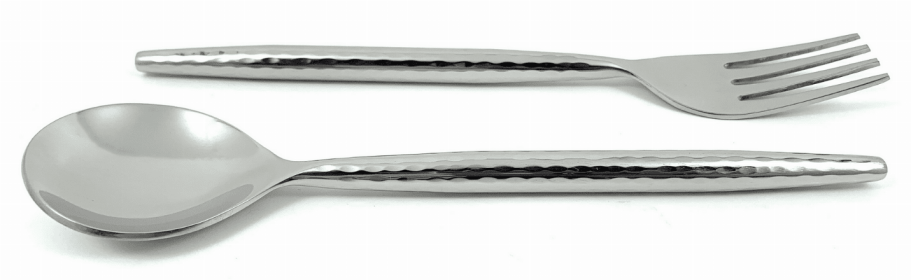 Vibhsa Stainless Steel Dinner Forks and Dinner Spoons Set of 12 Pieces (Hammered, Silver Glossy) (Color: Black, size: Service for 6)