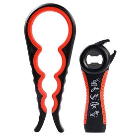 1pc Lid Opener Tool; Jar Opener For Weak Hands; Multi Function Can Opener For Seniors; Rubber Grip Bottle Opener (Color: Black+Red)